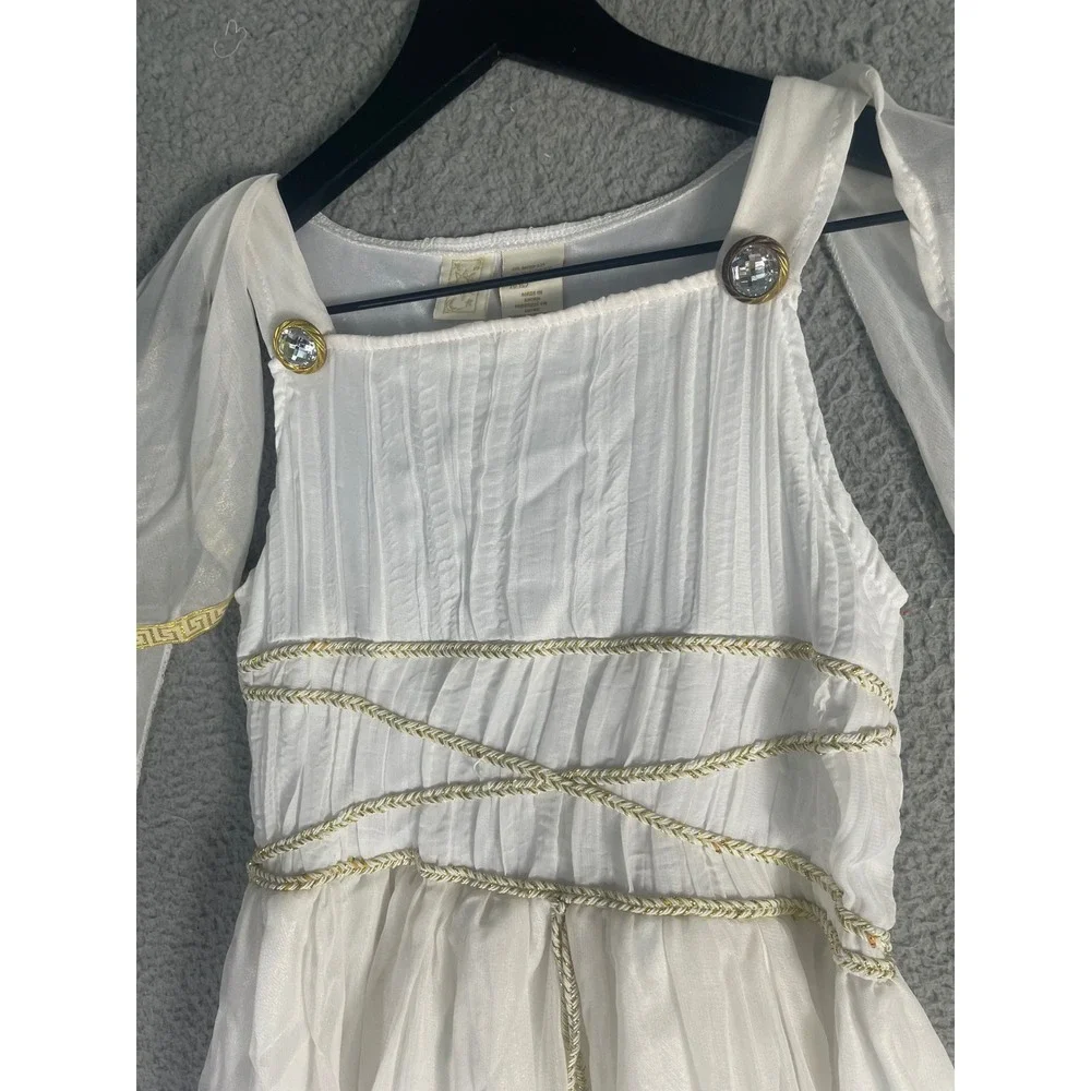 H&M Girls Greek Goddess Costume White Gold Maxi  Dress Kids M 10-12 Halloween